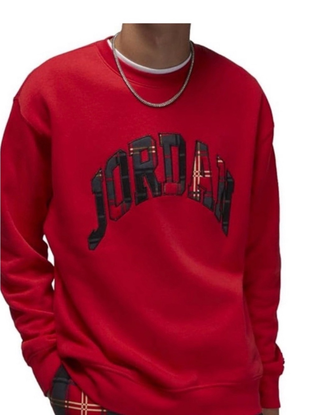 Jordan Essential Holiday Red Plaid Logo Crewneck Sweatshirt